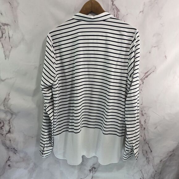 J Jill Shirt Women Medium Tall Navy White Striped Button Up Blouse Nautical - Picture 5 of 13